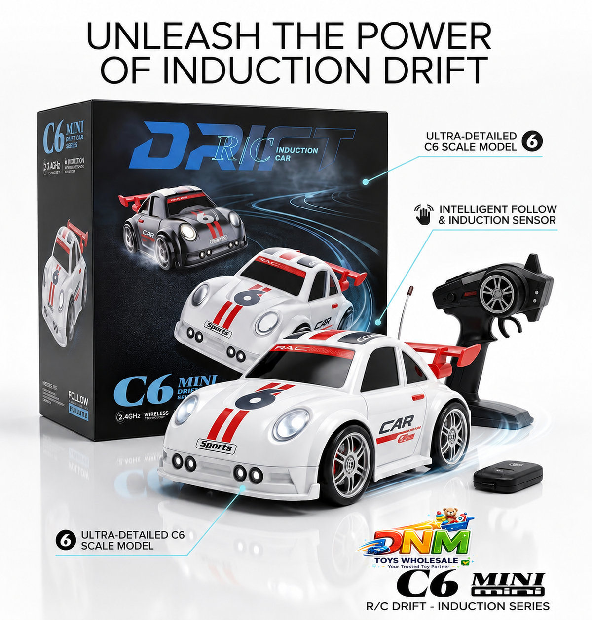 C6 Mini 1:64 Scale 2.4GHz R/C Drift Car — Intelligent Follow & Induction Sensor Series