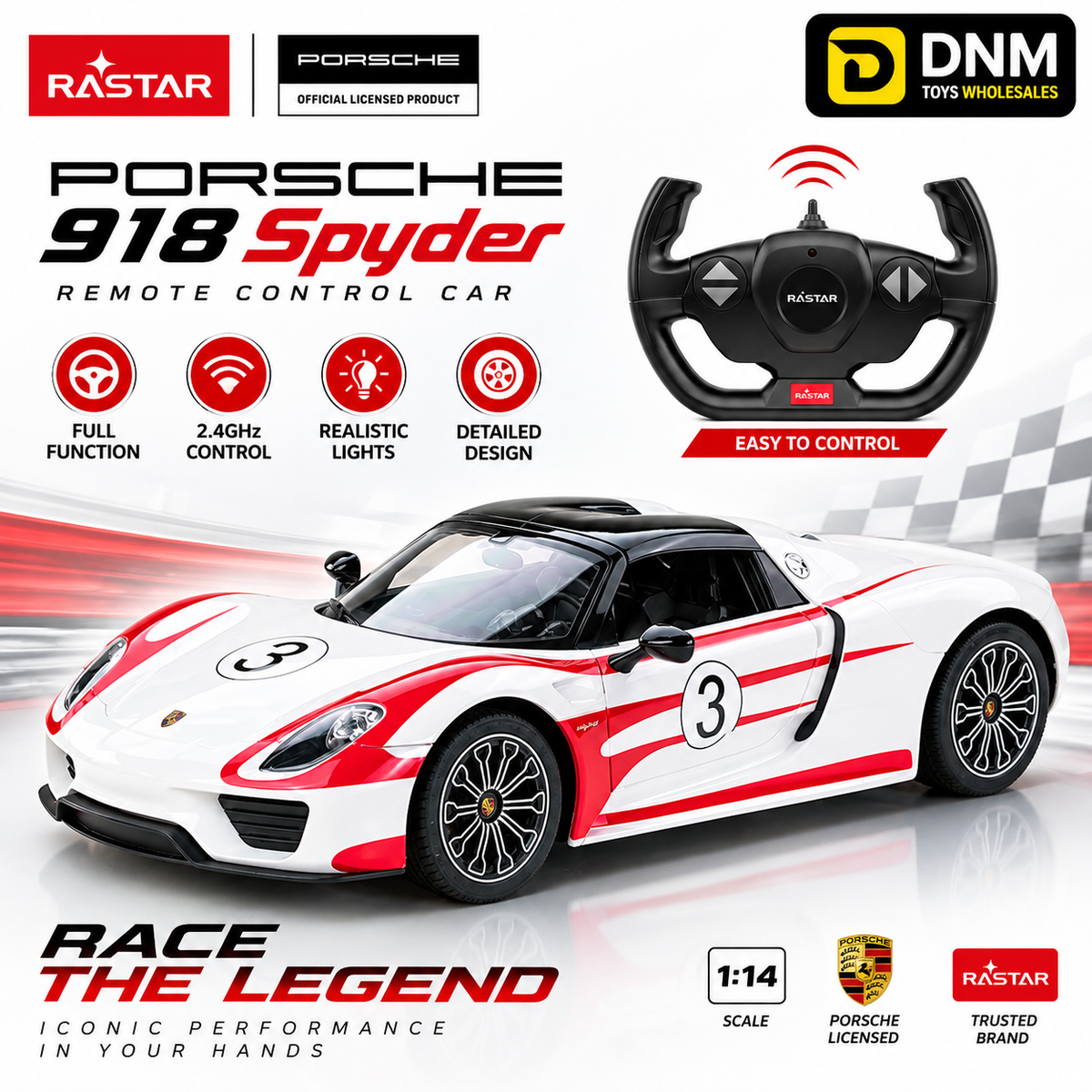 RASTAR Porsche 918 Spyder 1:14 Scale RC Car | DNM Toys Wholesale