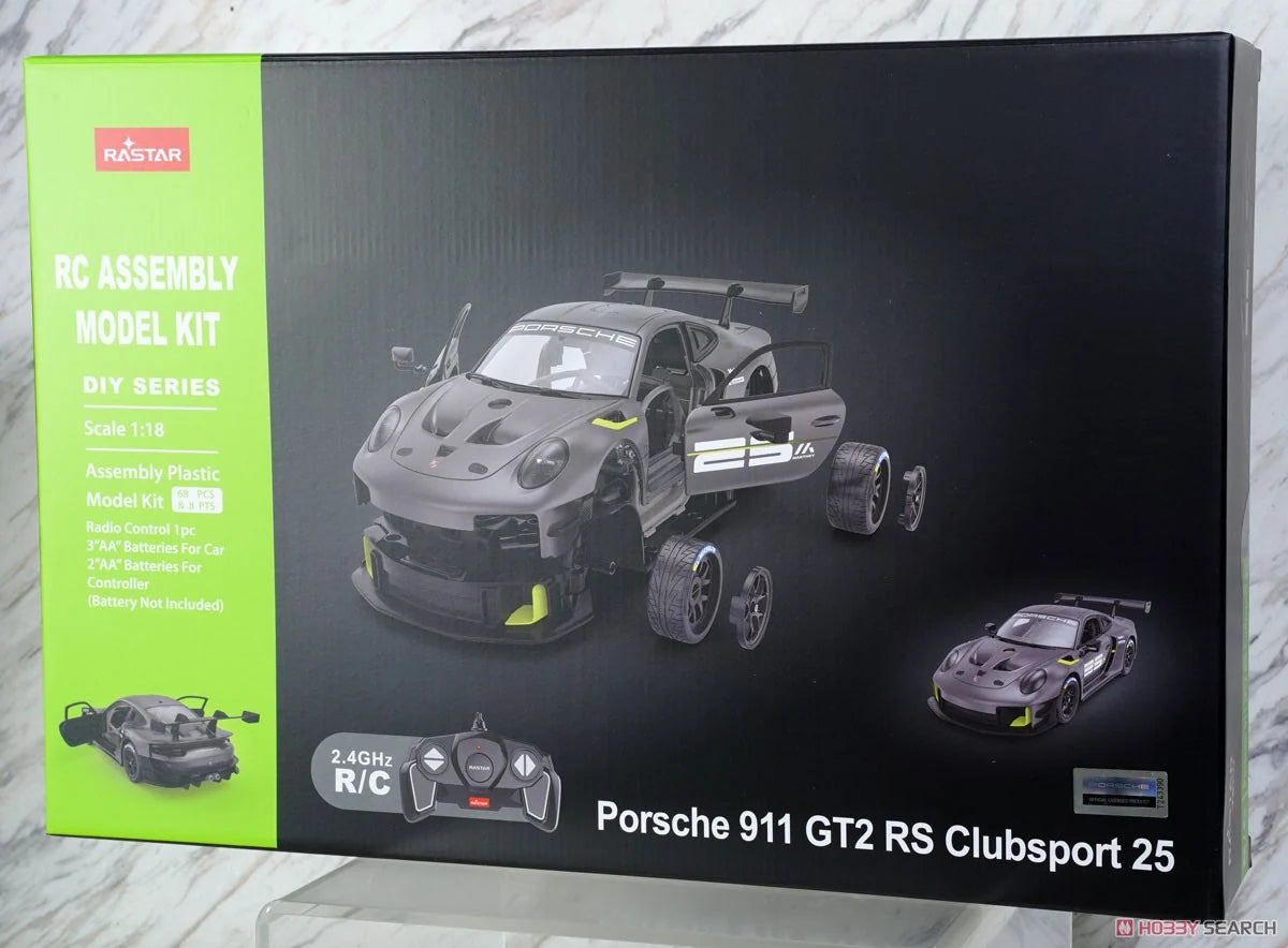 Rastar Porsche 911 GT2 RS Clubsport 25 1:18 Scale RC Assembly Model Kit | DIY Plastic Racing Car with 2.4GHz Remote Control | Porsche Model Car for Collection & Display