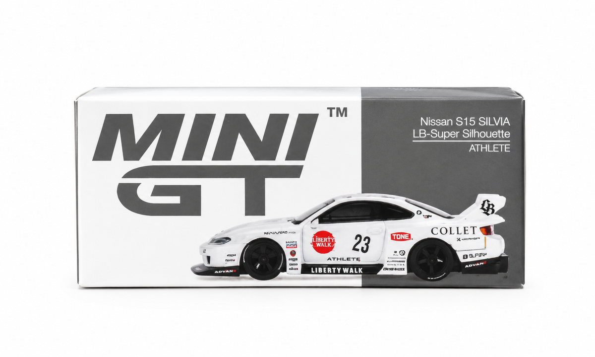 MGT-1054-S15-WHT = MINI GT Nissan S15 Silvia ATHLETE #1054 1:64 Diecast Model Car