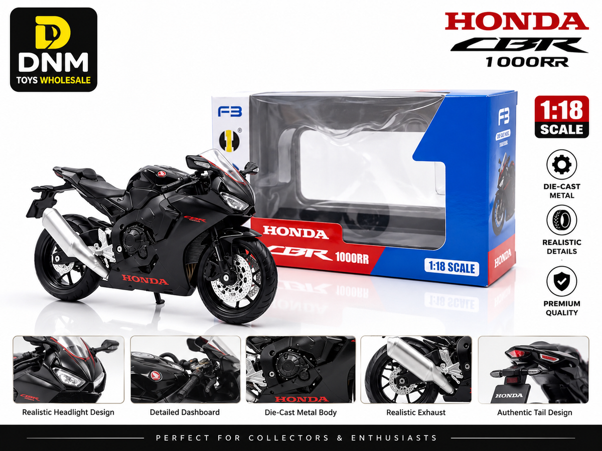 1:18 Scale Black Sport Motorcycle Diecast Model