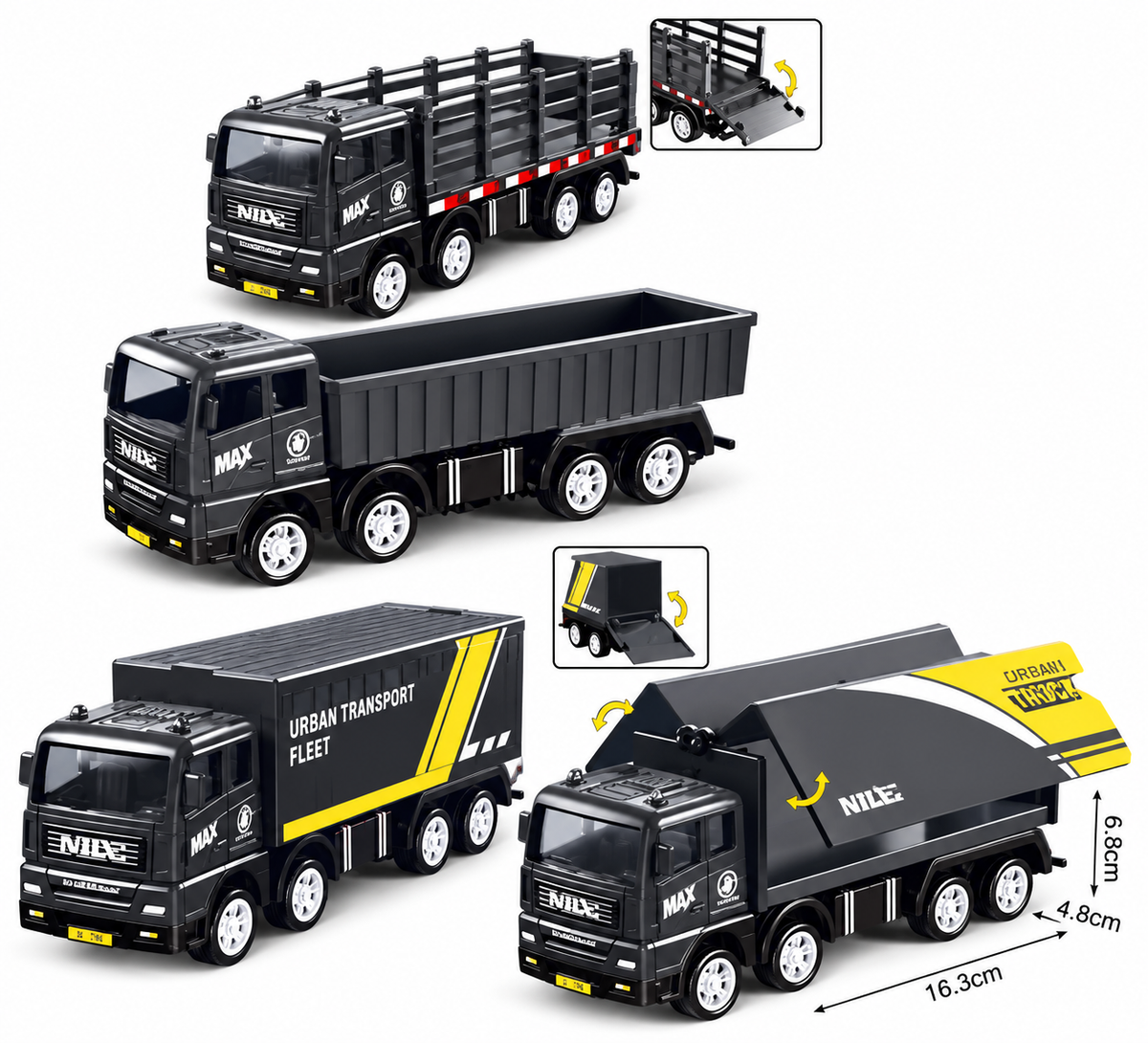 TRK-6W-BLK-001 6-Wheel Construction Toy Truck | Cargo & Utility Vehicle