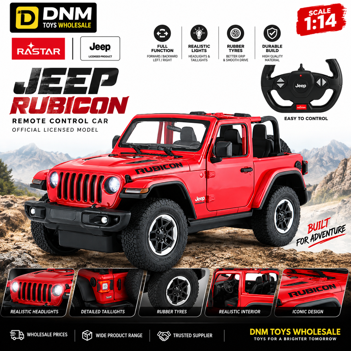 RASTAR 1:14 Jeep Wrangler Rubicon RC Remote Control Car Red