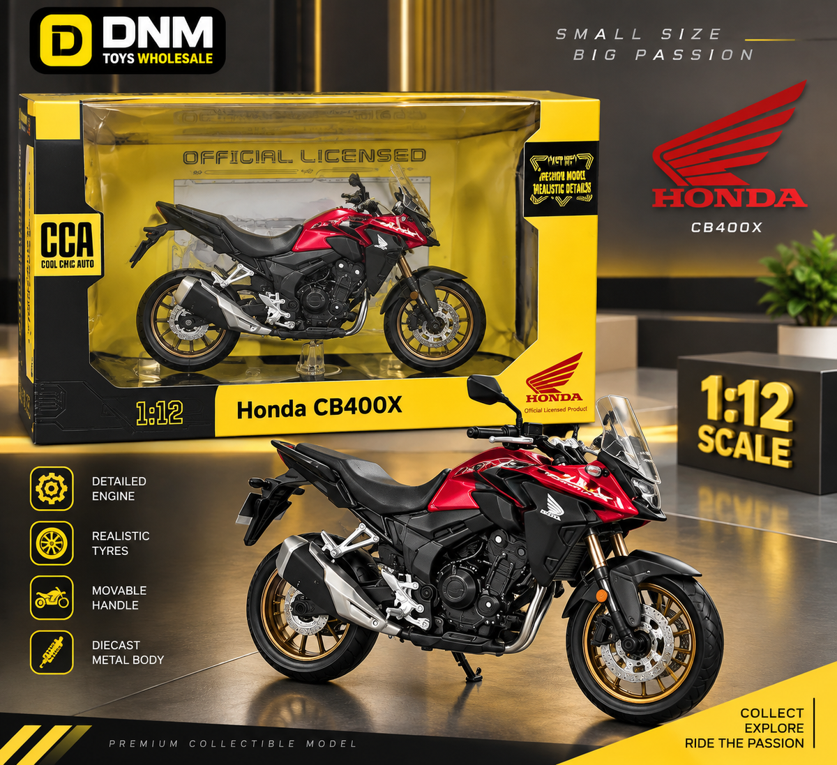 1:12 Honda CBR400X Diecast Motorcycle Model – Red & Black