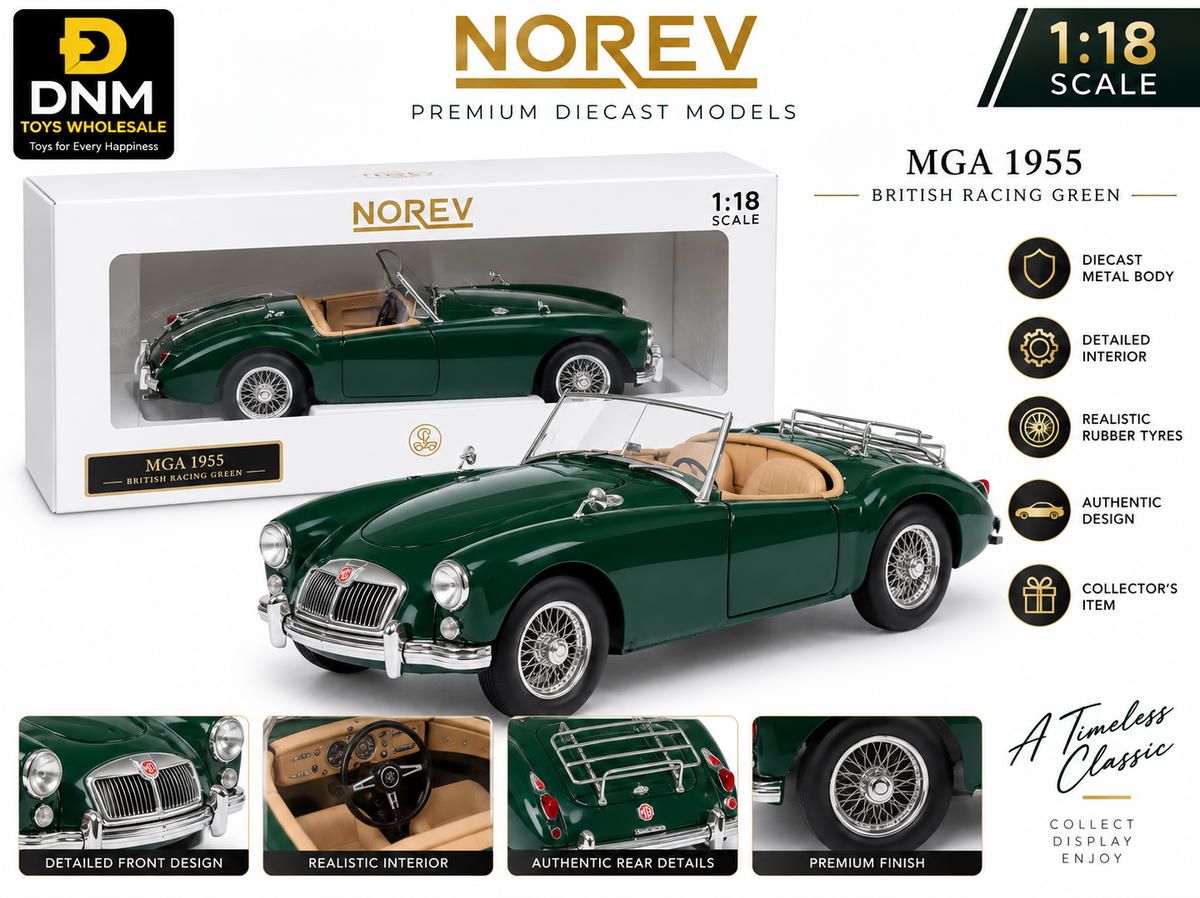 Norev MGA 1955 1:18 Scale British Racing Green Diecast Model Car