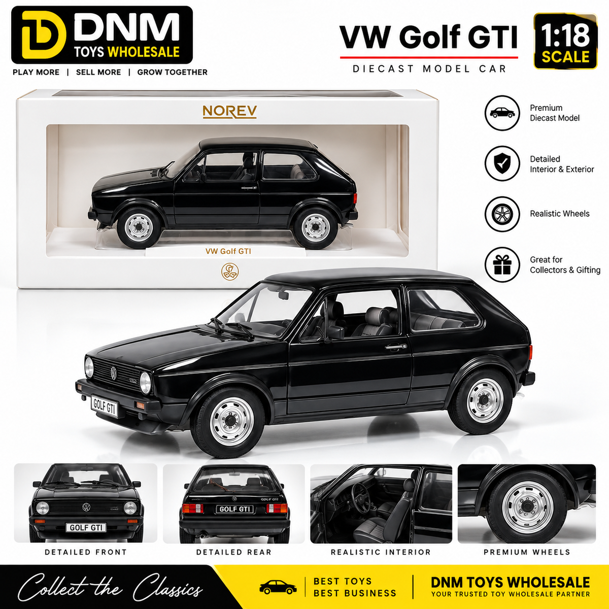 NOREV VW Golf GTI 1:18 Black Diecast Model Car