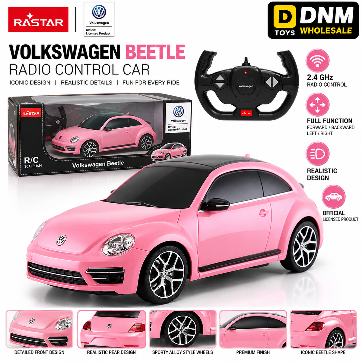 RASTAR 1:14 Volkswagen Beetle Pink RC Car | DNM Toys