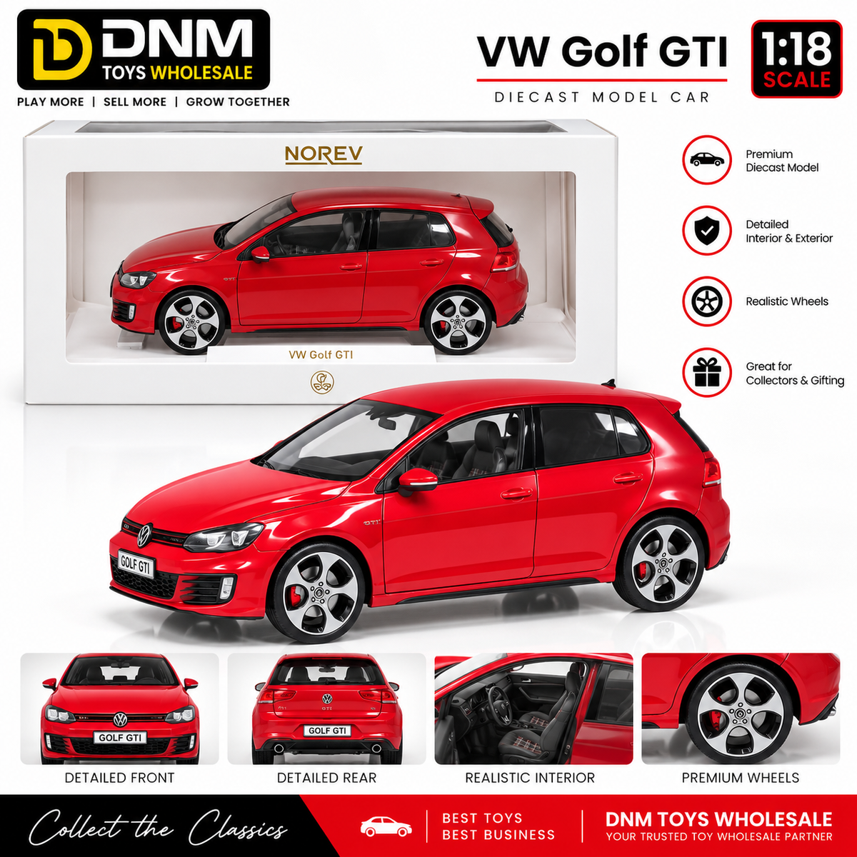 VW Golf GTI 1:18 Red Diecast Model Car | DNM Toys Wholesale