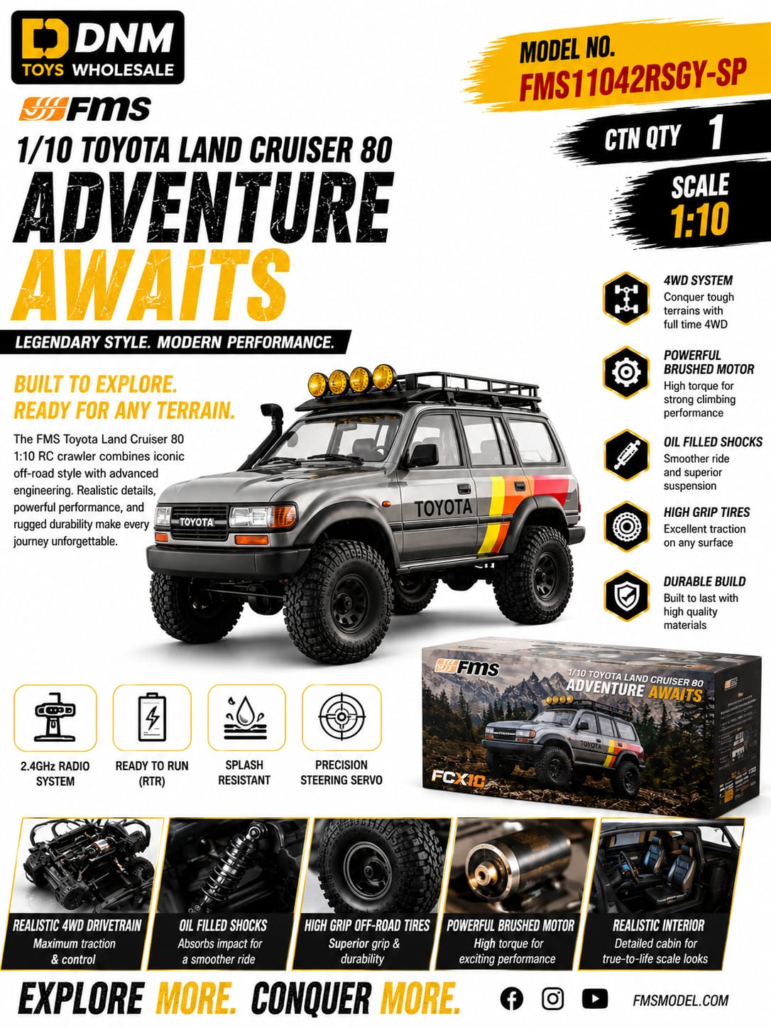 FMS Toyota Land Cruiser 80 Adventure Awaits 1:10 Scale 4WD RTR RC Crawler