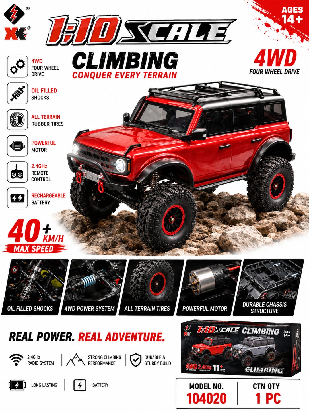 XK 1:10 Scale 4WD RC Climbing Car 40+ KM/H – High Performance Off-Road Rock Crawler