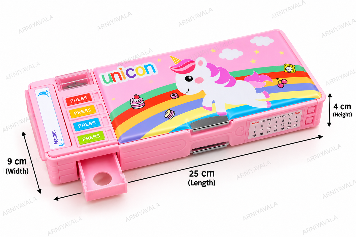 Unicorn Pencil Box for Girls & Kids, Multifunctional Dual-Sided Pencil Case with Magnetic Lock, Built-in Sharpener, Pen & Pencil Holder, Eraser & Stationery Storage, Personalized Name Space
