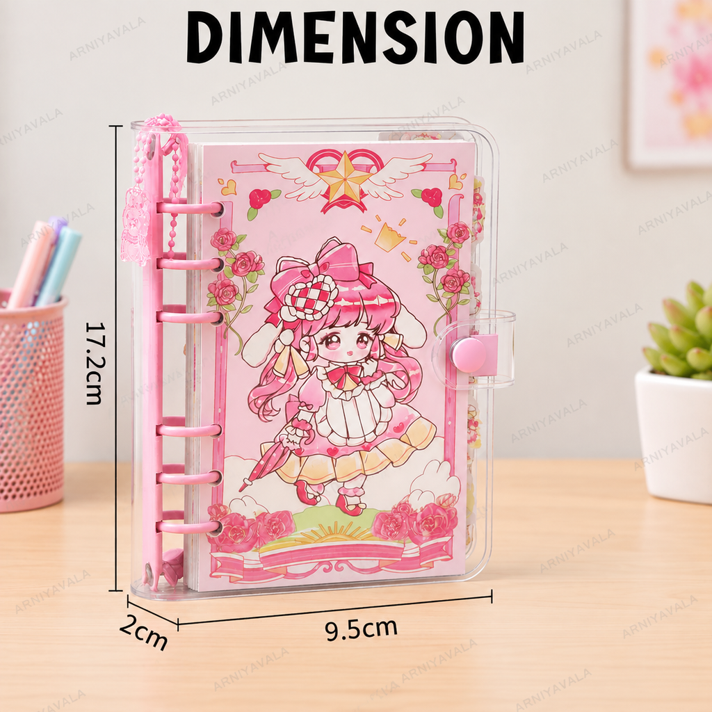 Cute Kawaii A5 Spiral Notebook Diary with Button Closure – Little Princess Design Journal with Dividers, Refillable Pages & Tabs