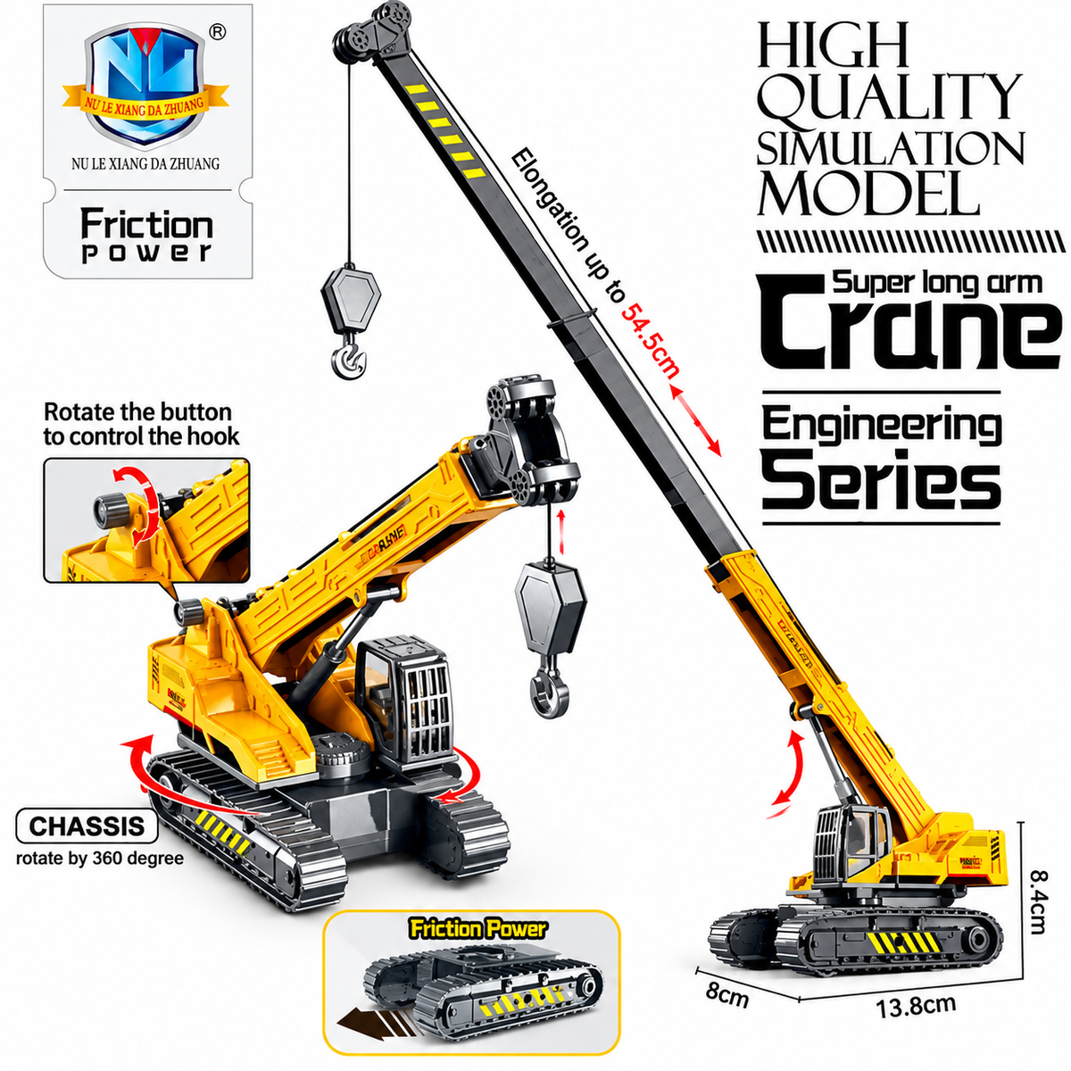 CRANE-FP-001 Friction Power Construction Crane Toy | 360° Rotating
