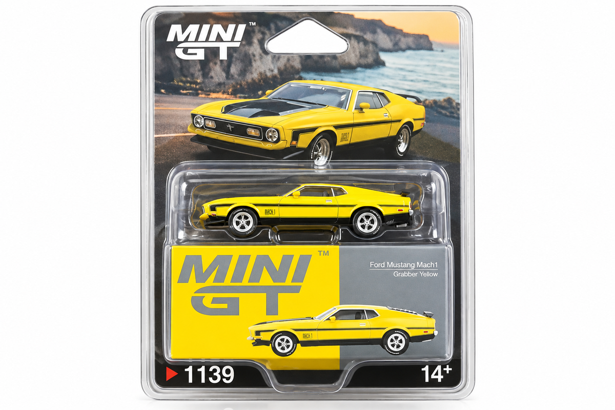 MGT01139-BL = MINI GT Ford Mustang Mach 1 #1139 Grabber Yellow 1:64 Diecast