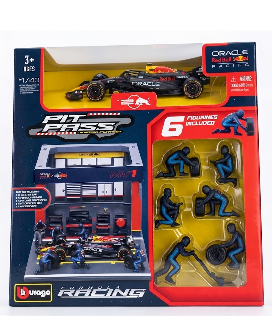 B-PITPASS-RBR-MV1 = Bburago 1:43 Red Bull Racing Pit Pass Diorama Playset | Max Verstappen #1