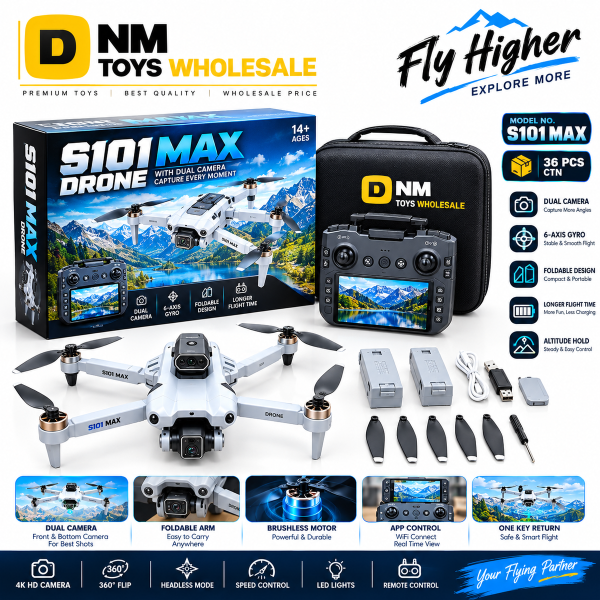 DNM-S101MAX-DRONE - S101 MAX Dual Camera Foldable Drone with Remote Control