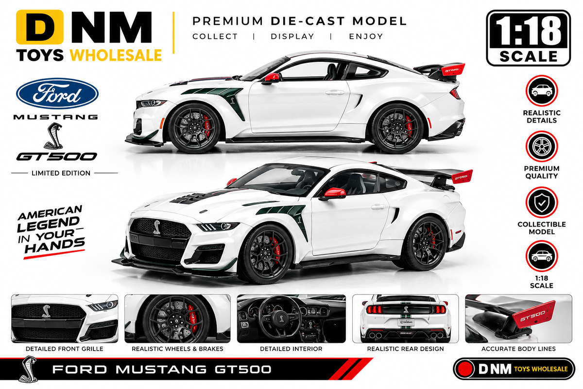 DNM-GTS-FMGT500-WHT-118 - GT Spirit Ford Mustang GT500 1:18 Scale White Limited Edition Die-Cast Model Car