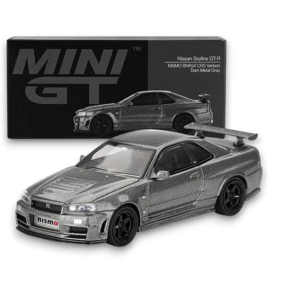 MGT01160 = Mini GT Nissan Skyline GT-R R34 NISMO CRS Version Dark Metal Gray 1:64 Scale Diecast Model Car(1160)