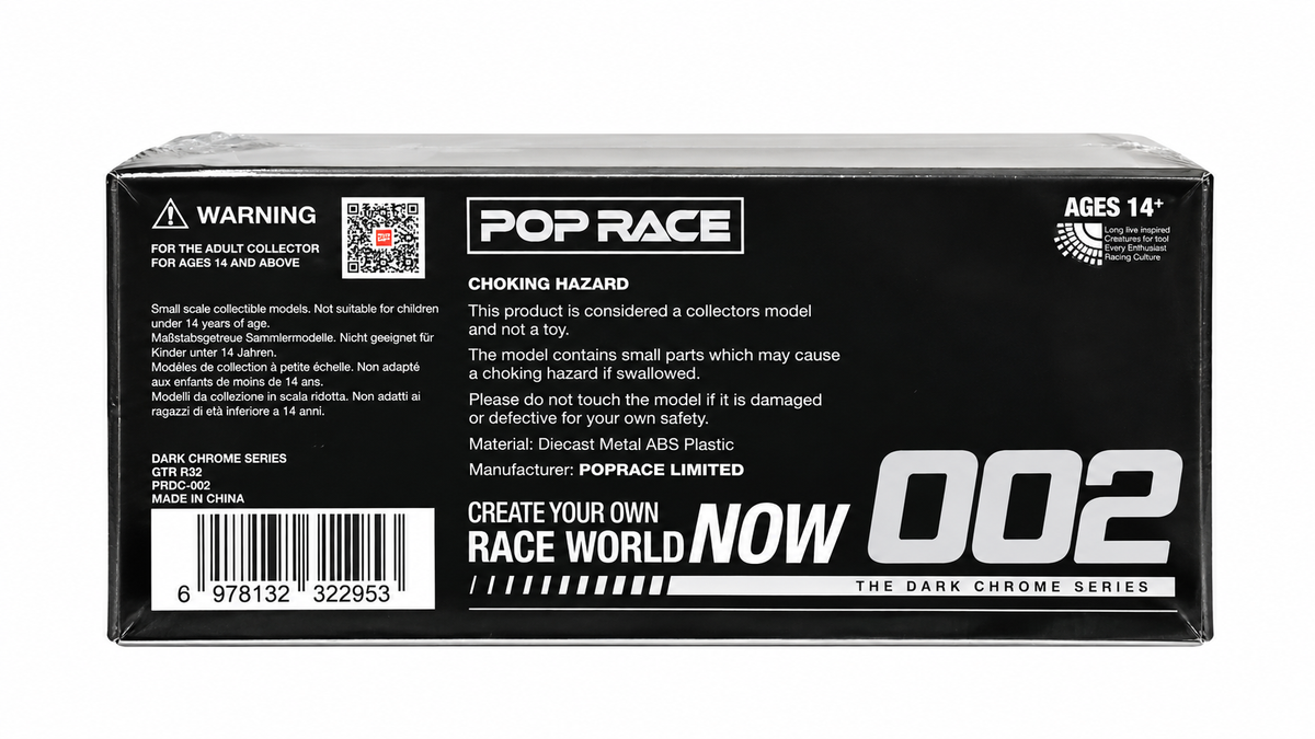 PRDC-002 = POP RACE Nissan Skyline GT-R R32 Dark Chrome 1:64 Diecast