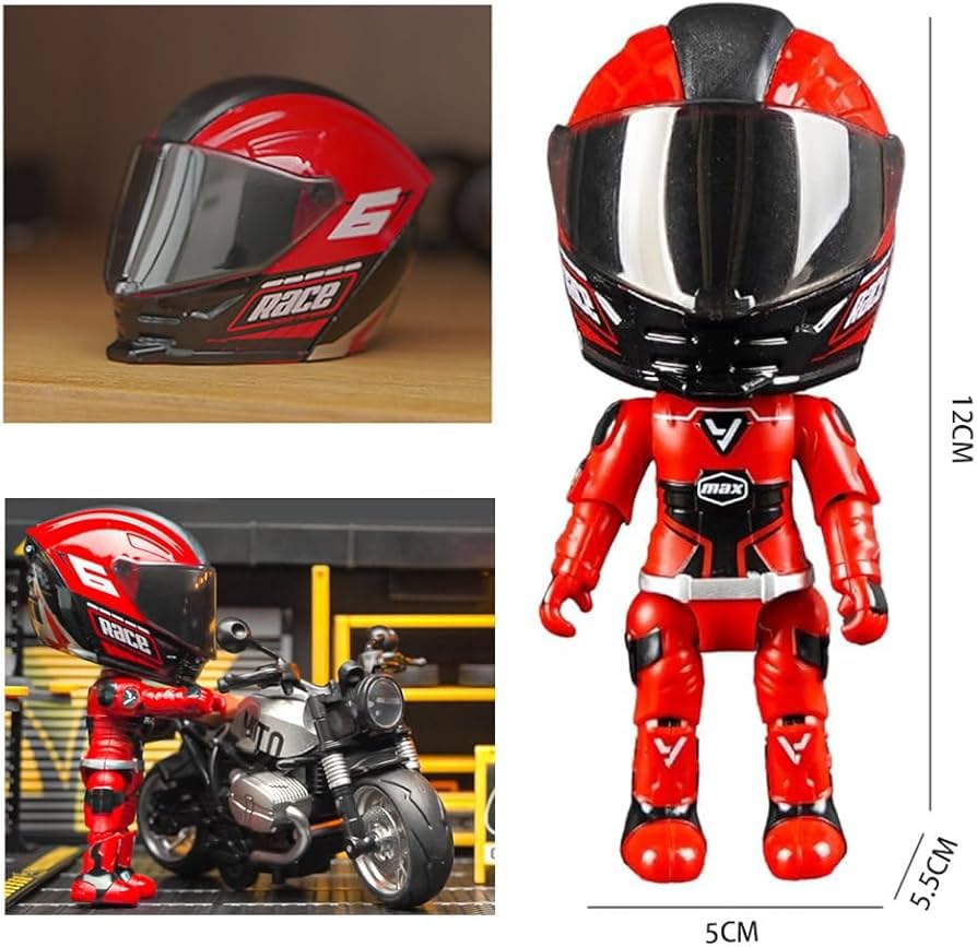 Sparkerz 2-in-1 Transforming Helmet Toy | Die-Cast Metal Racer Mini Figure | Motorcycle Action Collectible Rider Toy (Red) (Helmet Rider)