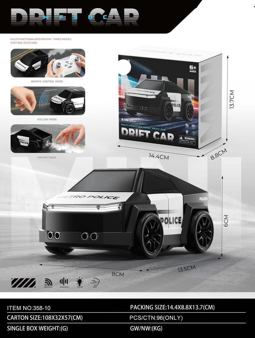 MINI 2.4G Gesture-Sensing Metro Police RC Drift Car with Spray Mist & 360° Stunts
