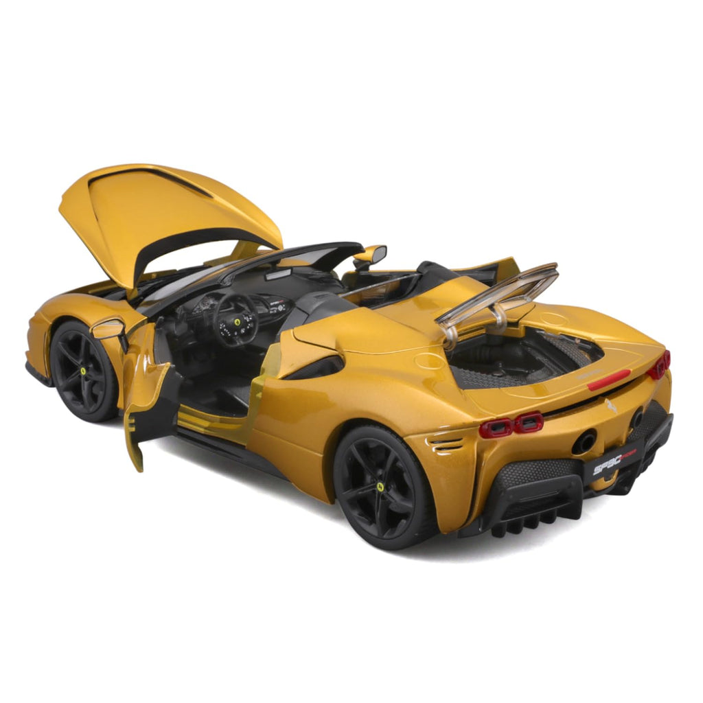 Bburago Ferrari SF90 Spider 1:18 Scale Yellow Diecast Model Car – Race & Play Collectible
