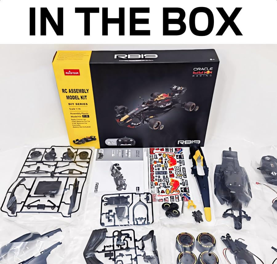 Rastar Oracle Red Bull Racing RB19 1:18 Scale RC Assembly Model Kit | DIY Plastic Formula 1 Racing Car with 2.4GHz Remote Control | F1 Model Car for Collection & Display