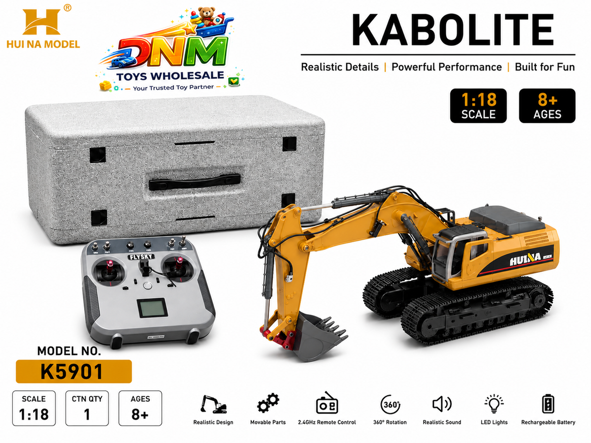 KABOLITE K5901 1:18 Full Metal RC Hydraulic Excavator with 2.4GHz Remote Control, LED Lights, Realistic Sound & 360° Rotation | Professional Construction Model