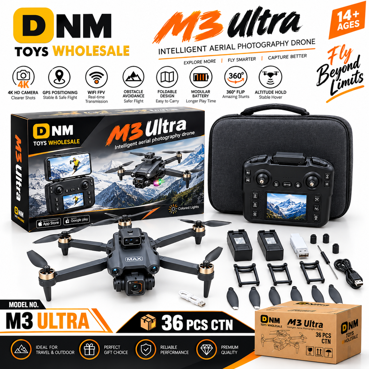 DNM-M3ULTRA-4K-GPS - M3 Ultra 4K GPS Drone | WiFi FPV Camera & Obstacle Avoidance