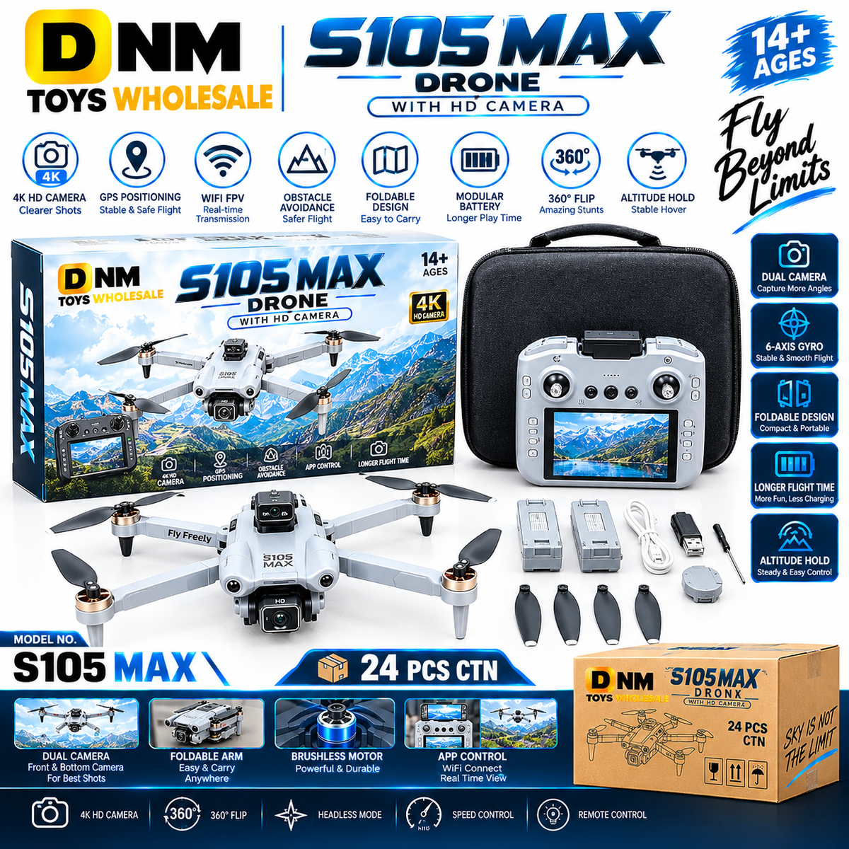 DNM-S105-MAX-DRONE - S105 MAX Drone with HD Dual Camera, 6-Axis Gyro & Foldable Design