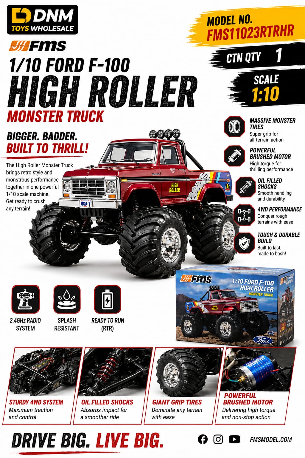 FMS Ford F-100 High Roller Monster Truck 1:10 Scale 4WD RTR RC Car