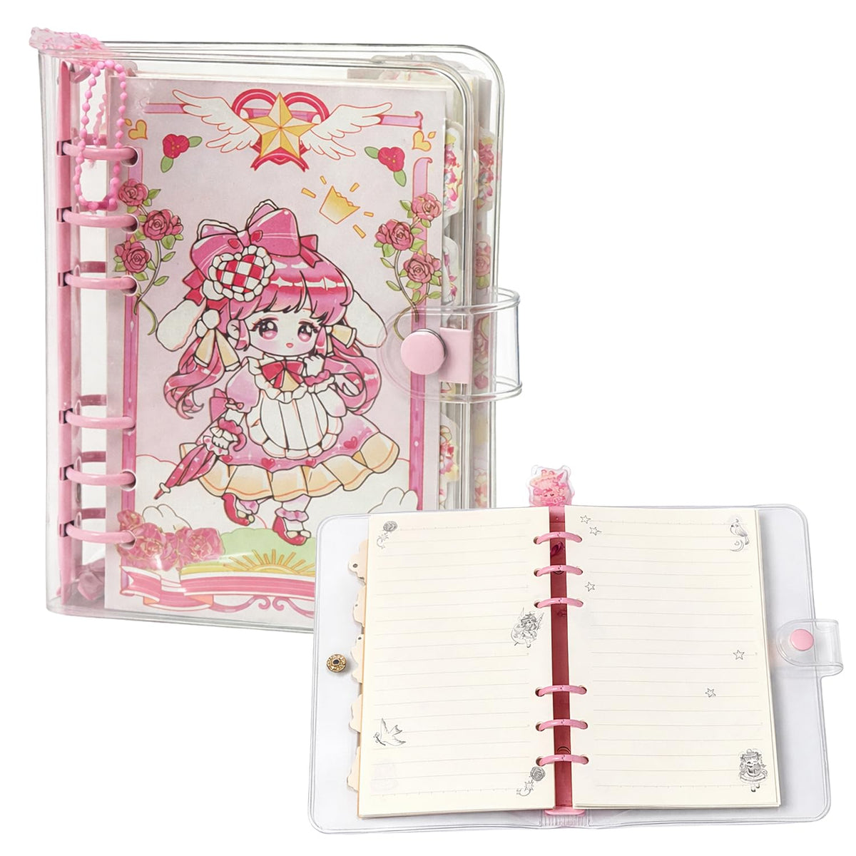 Cute Kawaii A5 Spiral Notebook Diary with Button Closure – Little Princess Design Journal with Dividers, Refillable Pages & Tabs