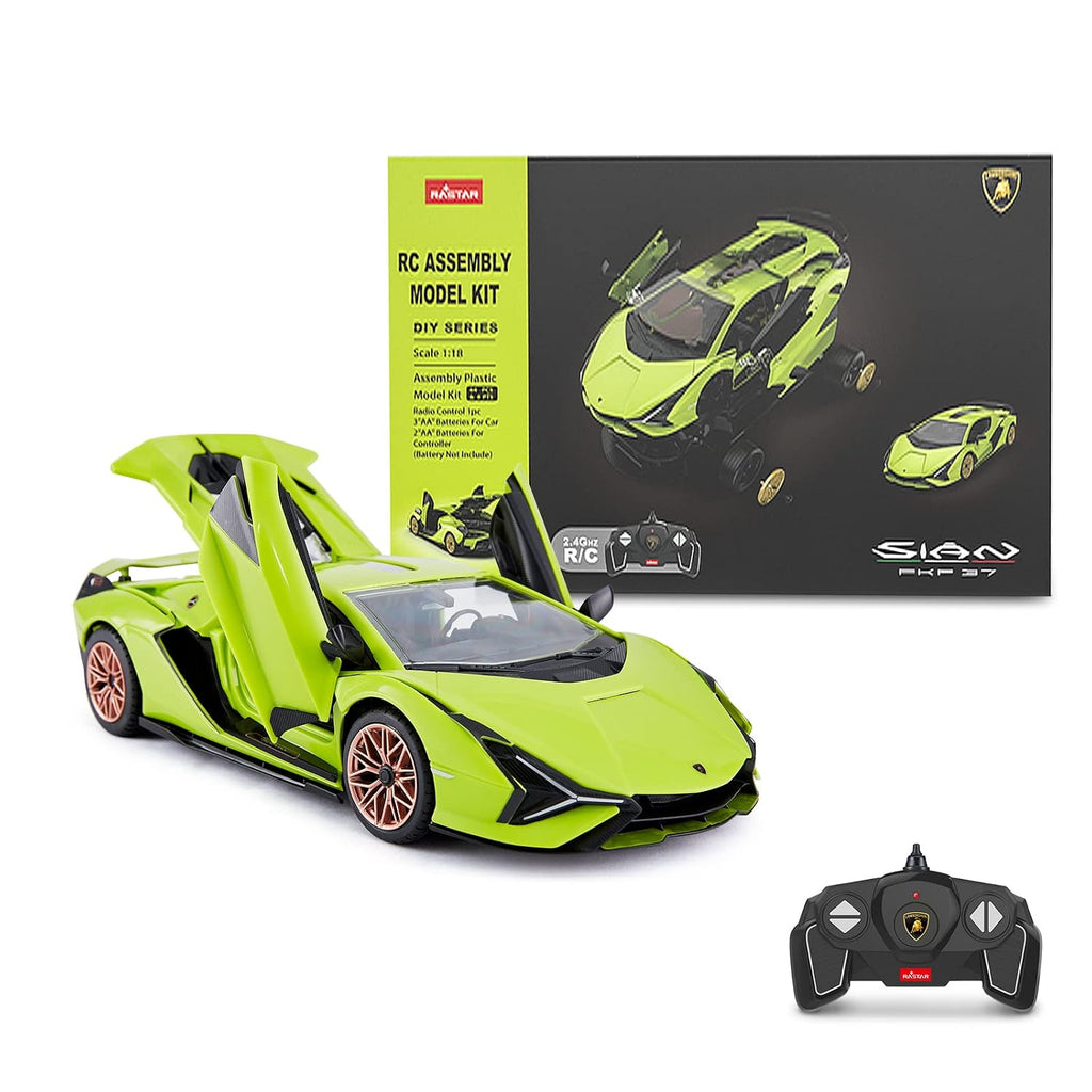 Rastar Lamborghini Sian FKP 37 1:18 Scale RC Assembly Model Kit | DIY Plastic Remote Control Sports Car with 2.4GHz R/C | Model Building Kit for Collection & Display