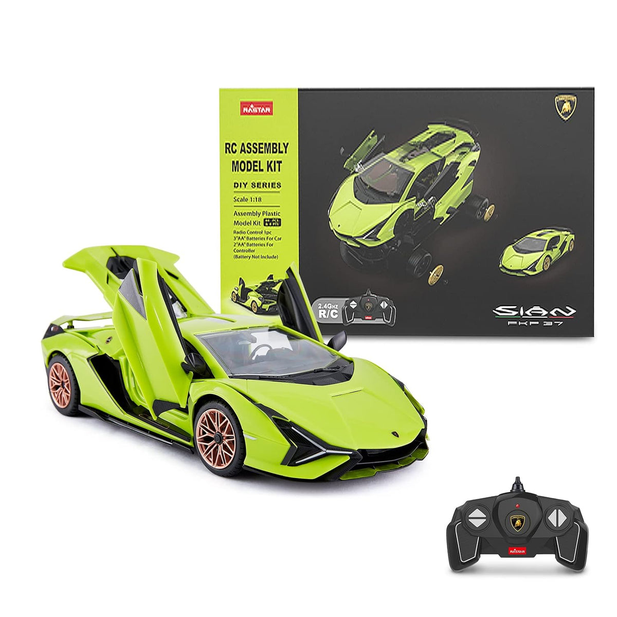 Rastar Lamborghini Sian FKP 37 1:18 Scale RC Assembly Model Kit | DIY Plastic Remote Control Sports Car with 2.4GHz R/C | Model Building Kit for Collection & Display