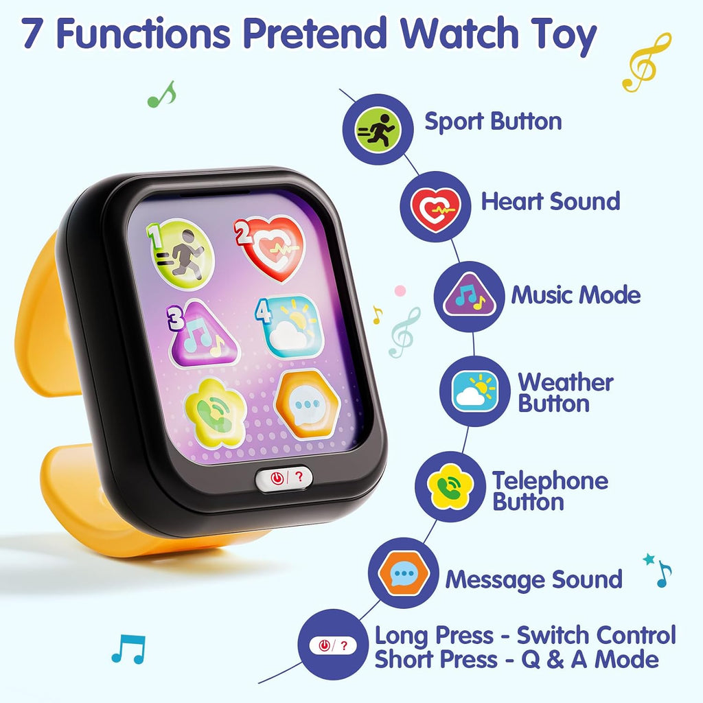 Hola Kids Learning Smartwatch Toy 12–60 Months – Pretend Play Sport Watch with Music, Sounds, Numbers & Shapes