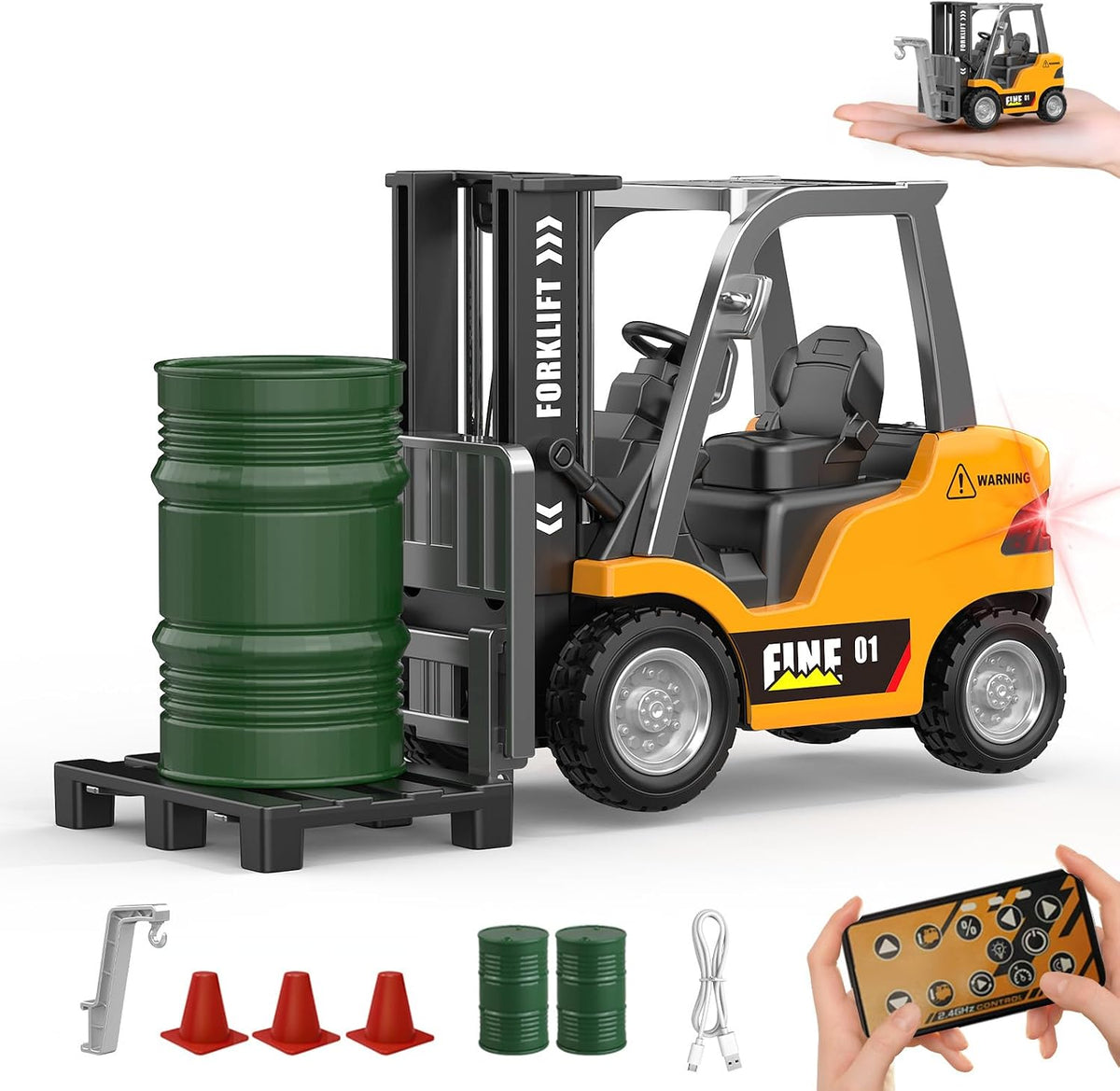 1:64 Die-cast alloy forklift model with remote/APP controls