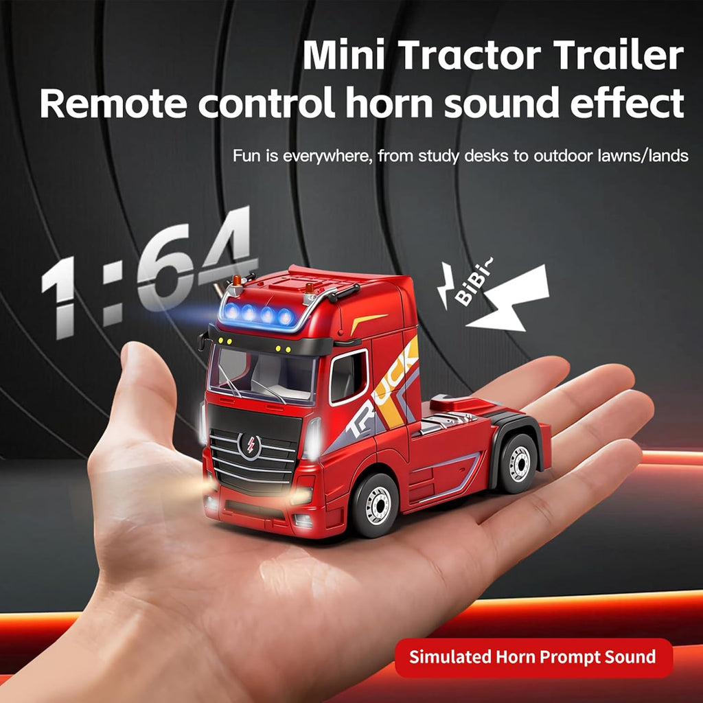 WLtoys RC Semi Truck with Trailer, 2.4G Remote Control Container Truck, 1/64 Carrier Van Transport Vehicle with Racing Tires, LED Lights and Sound Effect, Cruise Control