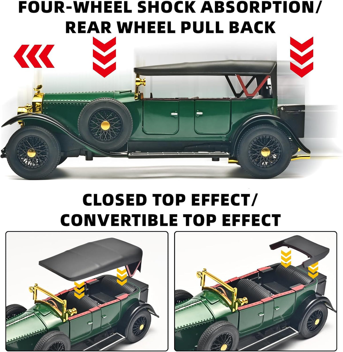 Rolls-Royce Phantom I 1:24 Scale Vintage Classic Car Model – Green & Gold Luxury Collectible