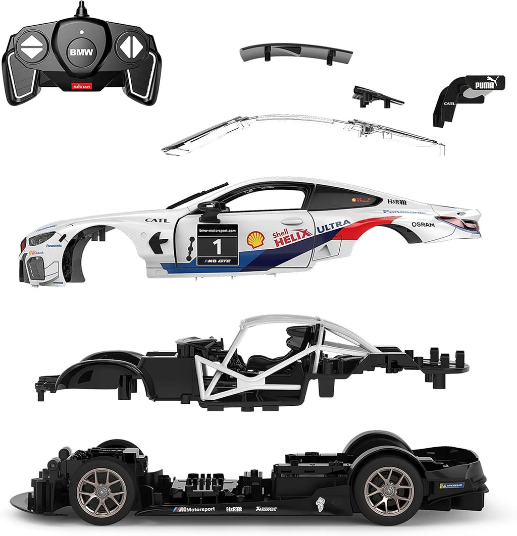 Rastar BMW M8 GTE 1:18 Scale RC Assembly Model Kit | DIY Plastic Racing Car with Remote Control | BMW Motorsport Model Car for Collection & Display
