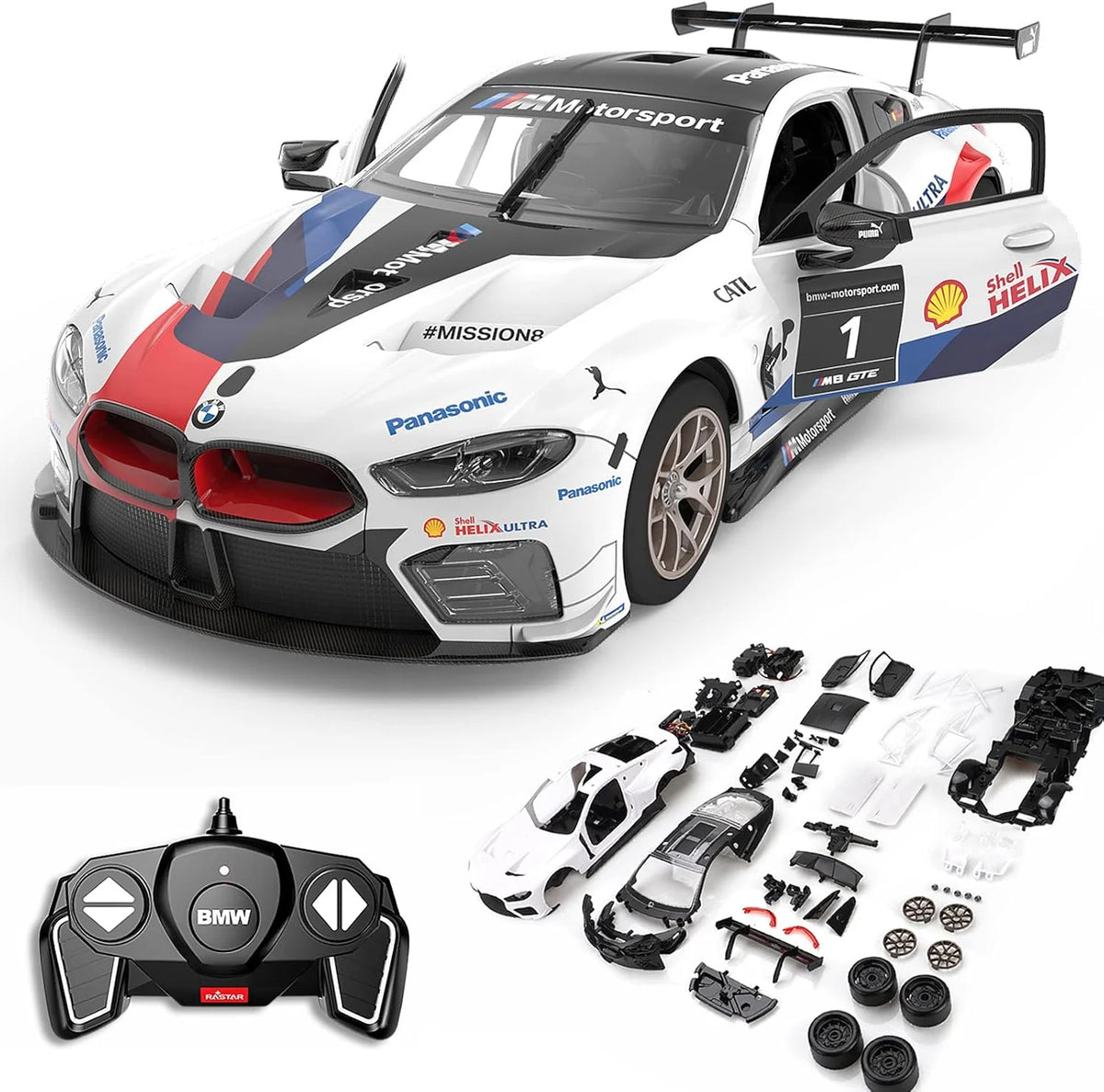 Rastar BMW M8 GTE 1:18 Scale RC Assembly Model Kit | DIY Plastic Racing Car with Remote Control | BMW Motorsport Model Car for Collection & Display