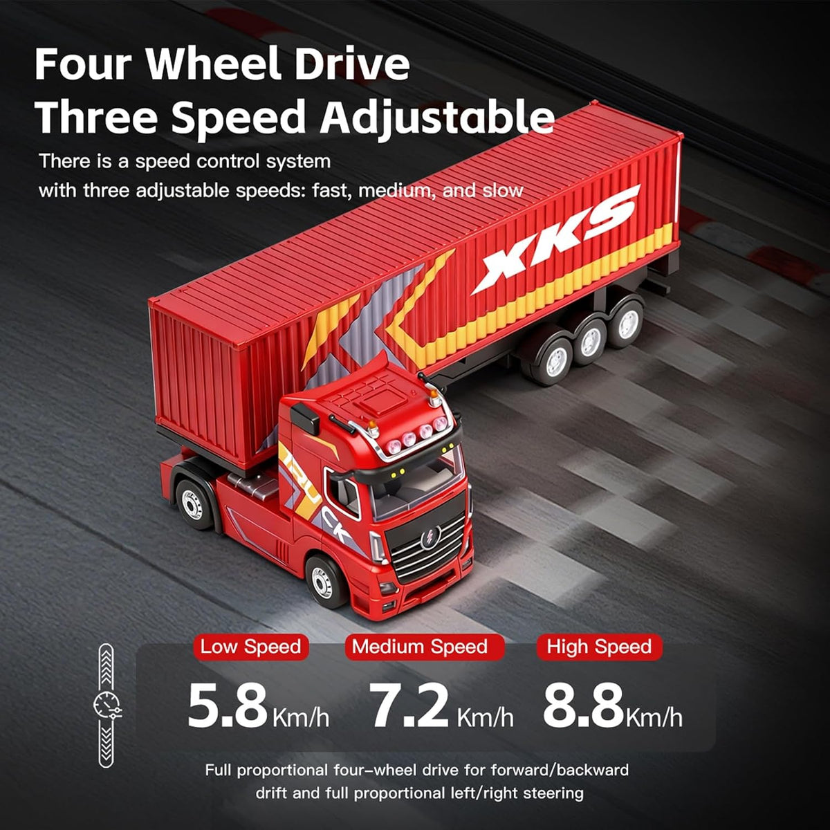 WLtoys RC Semi Truck with Trailer, 2.4G Remote Control Container Truck, 1/64 Carrier Van Transport Vehicle with Racing Tires, LED Lights and Sound Effect, Cruise Control