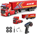 WLtoys RC Semi Truck with Trailer, 2.4G Remote Control Container Truck, 1/64 Carrier Van Transport Vehicle with Racing Tires, LED Lights and Sound Effect, Cruise Control