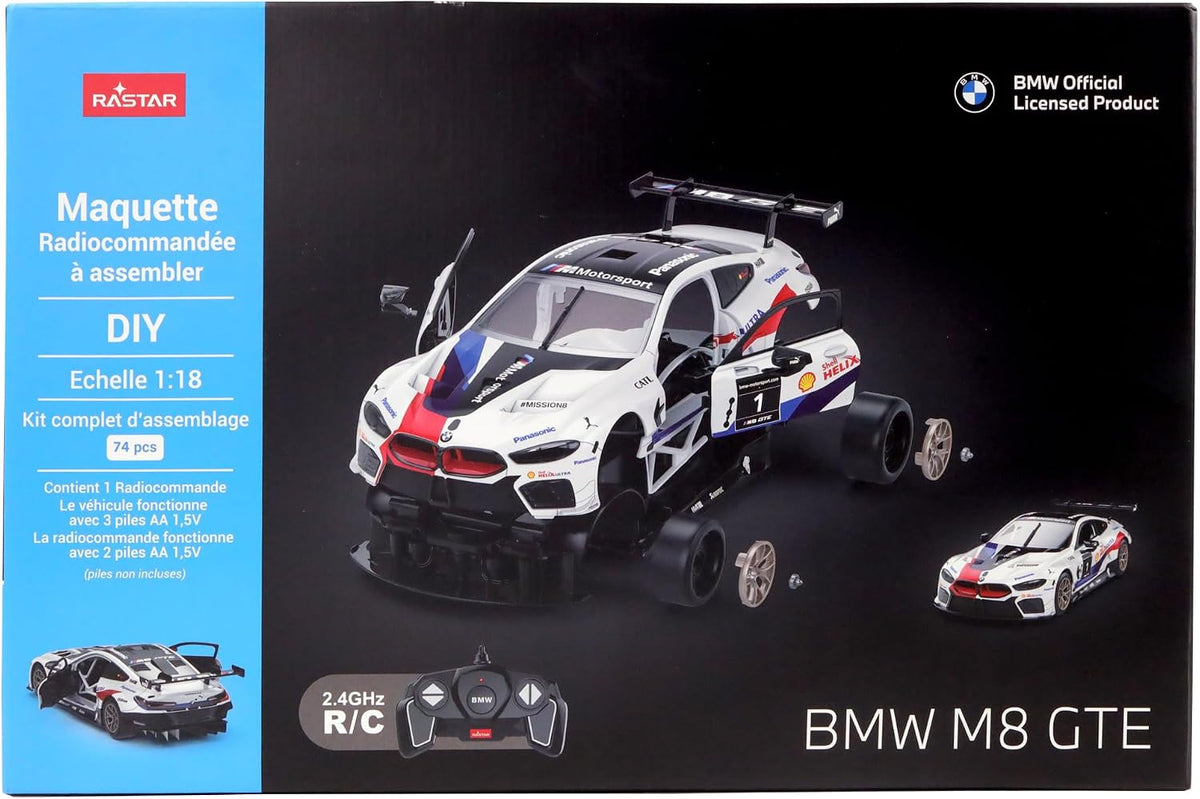 Rastar BMW M8 GTE 1:18 Scale RC Assembly Model Kit | DIY Plastic Racing Car with Remote Control | BMW Motorsport Model Car for Collection & Display