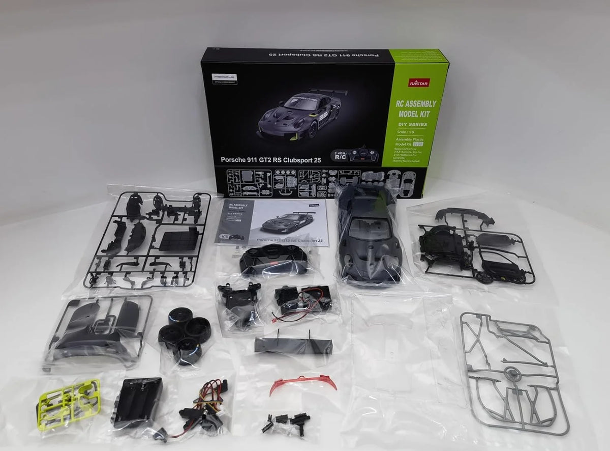 Rastar Porsche 911 GT2 RS Clubsport 25 1:18 Scale RC Assembly Model Kit | DIY Plastic Racing Car with 2.4GHz Remote Control | Porsche Model Car for Collection & Display