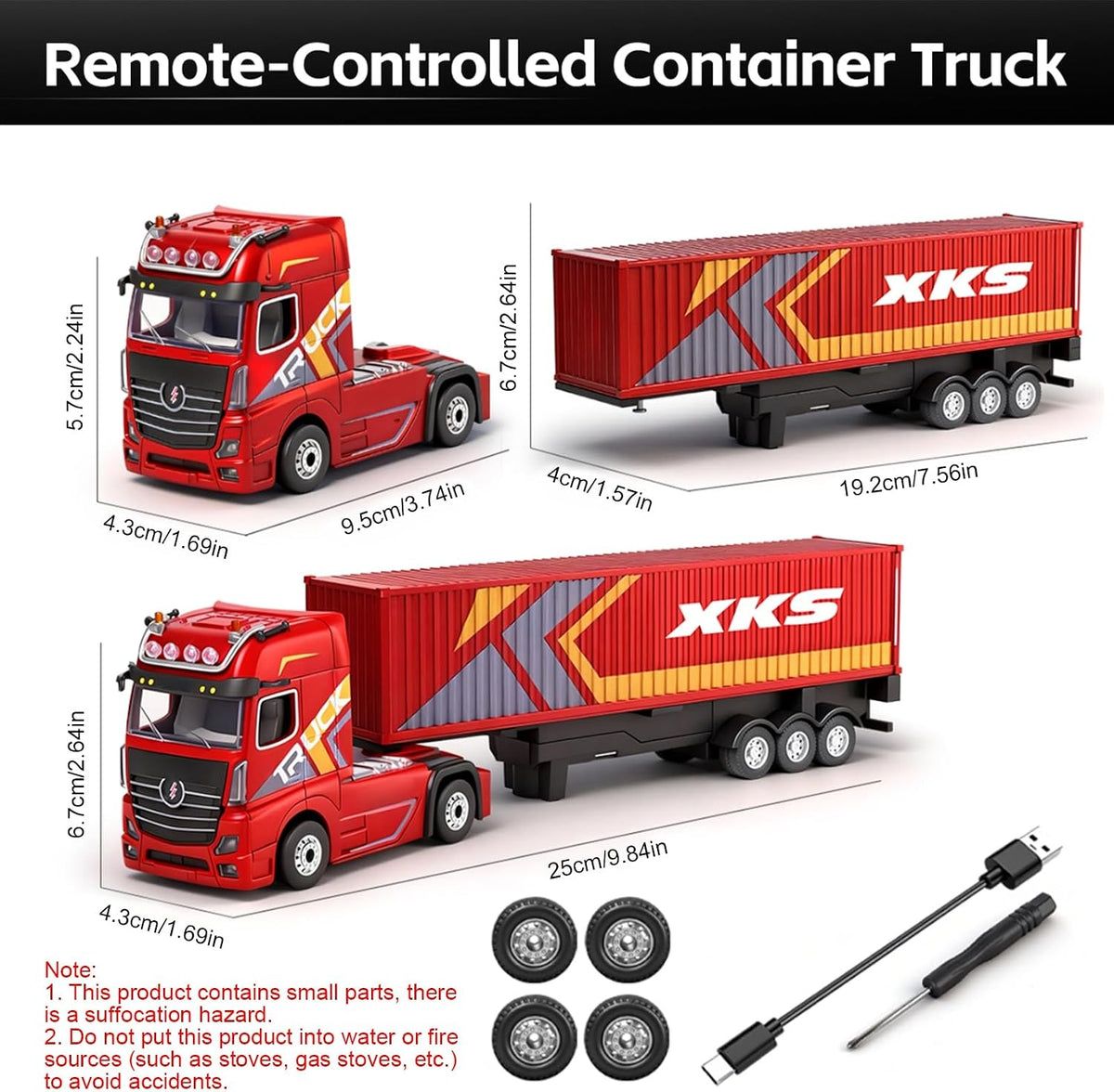 WLtoys RC Semi Truck with Trailer, 2.4G Remote Control Container Truck, 1/64 Carrier Van Transport Vehicle with Racing Tires, LED Lights and Sound Effect, Cruise Control