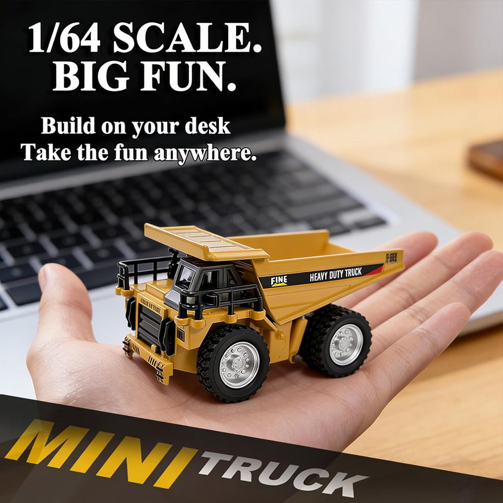 1:64 Mini RC Dump Truck Toy, Alloy Metal Construction Vehicle with App & Remote Dual Control
