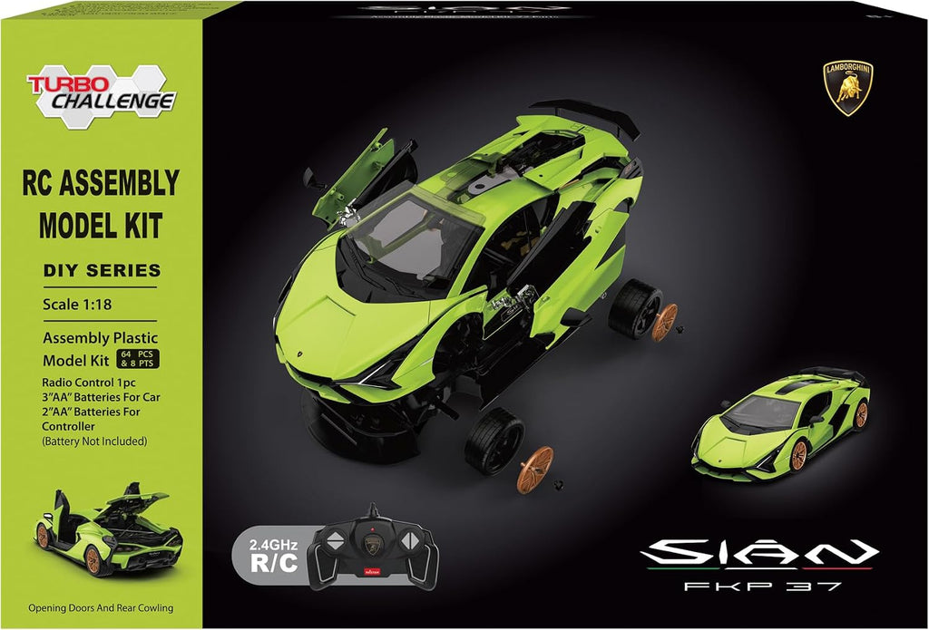 Rastar Lamborghini Sian FKP 37 1:18 Scale RC Assembly Model Kit | DIY Plastic Remote Control Sports Car with 2.4GHz R/C | Model Building Kit for Collection & Display
