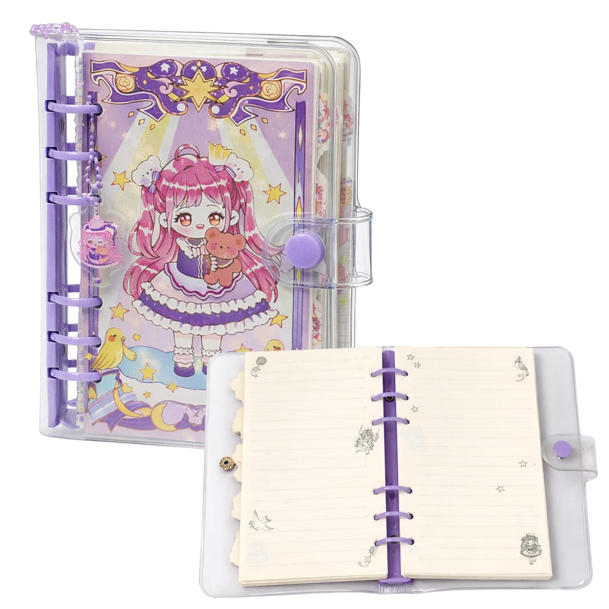 Cute Kawaii A5 Spiral Notebook Diary with Button Closure – Little Princess Design Journal with Dividers, Refillable Pages & Tabs