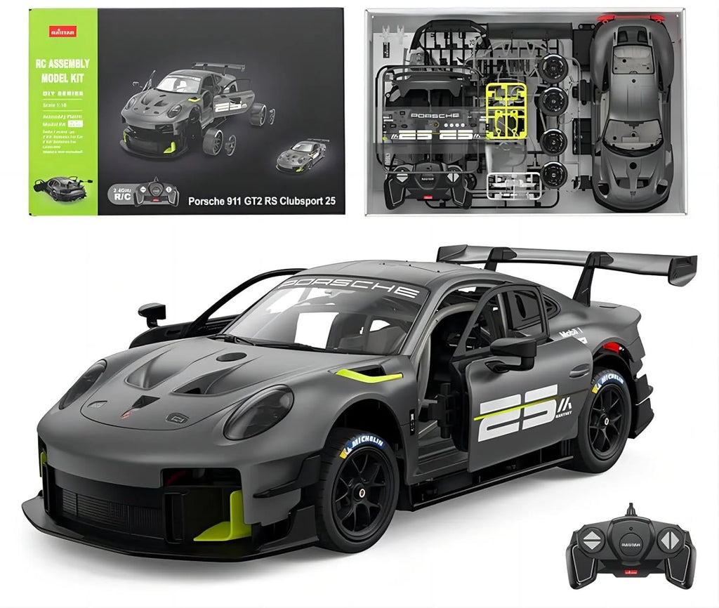 Rastar Porsche 911 GT2 RS Clubsport 25 1:18 Scale RC Assembly Model Kit | DIY Plastic Racing Car with 2.4GHz Remote Control | Porsche Model Car for Collection & Display