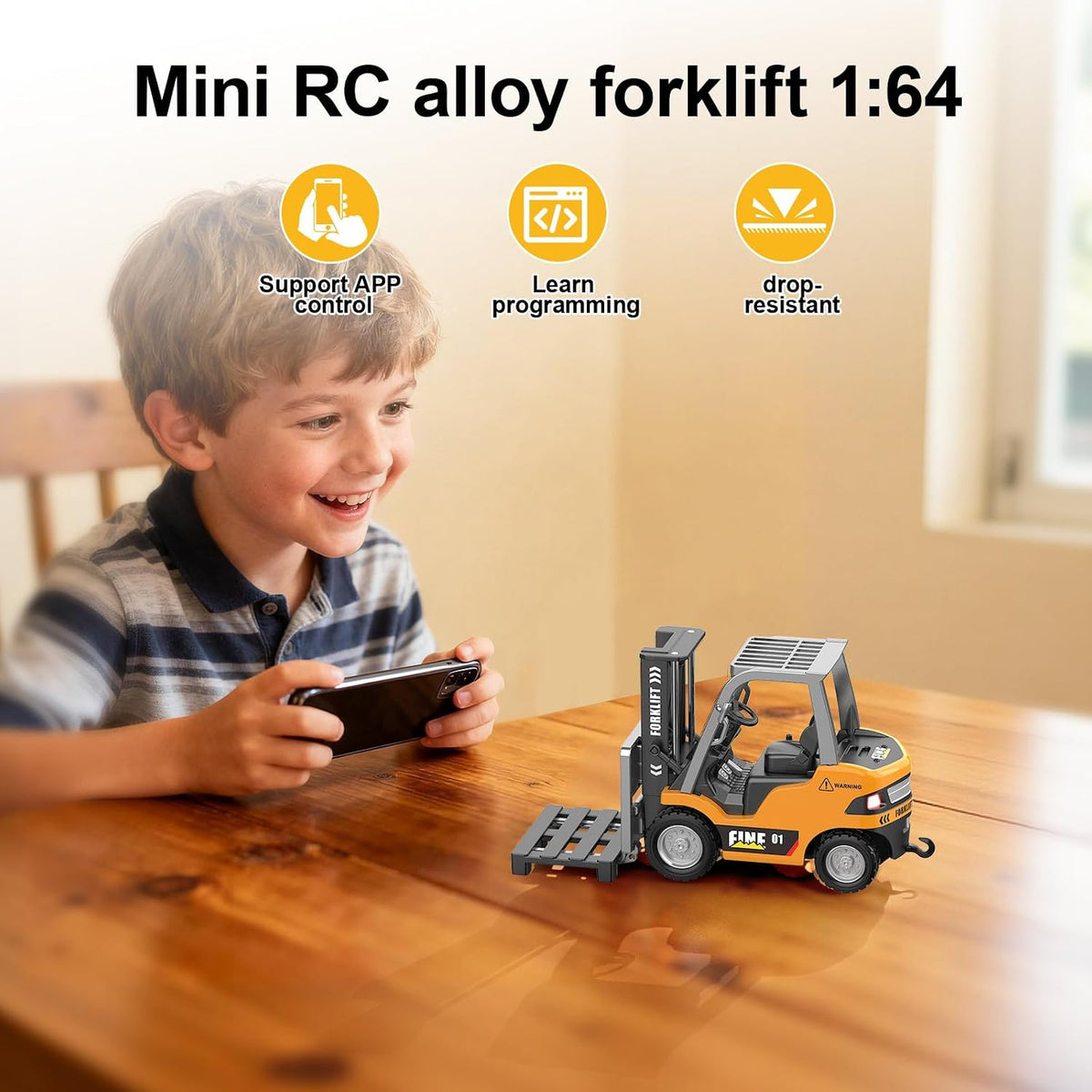 1:64 Die-cast alloy forklift model with remote/APP controls
